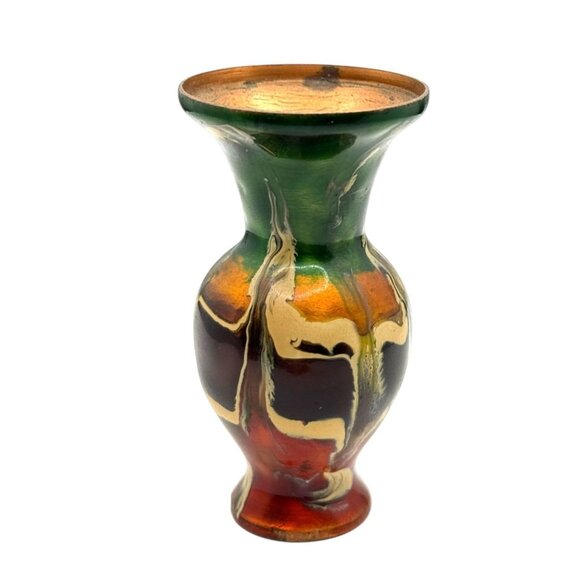 Enamel Copper Metal Multicolor Drip Glaze Vase With Metallic Gold Finish - Picture 2 of 9